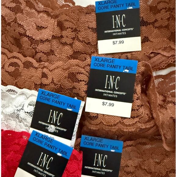 INC Concepts Lot 5pr Lace Thong Panties - Red Brown White - Womens Size XL - Picture 3 of 5